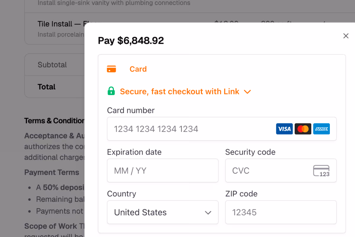 Factura para el cliente con opciones de Pagar en Línea, Pagar con Cheque y Descargar PDF